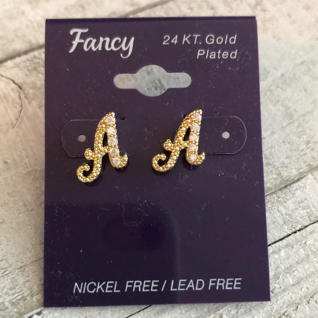 Letter A Script 24 Kt Gold Plated Earrings